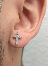 Men's Daily Wear Cross Stud Earring Simulated In Real 925 Sterling Silver
