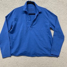 Frank  Eileen Patrick Popover Top Womens M Blue Long Sleeve Minimalist Preppy