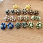 Lot 10 Pair Cluster Brad Clip On Earrings Japan Germany Filigree Blue Green