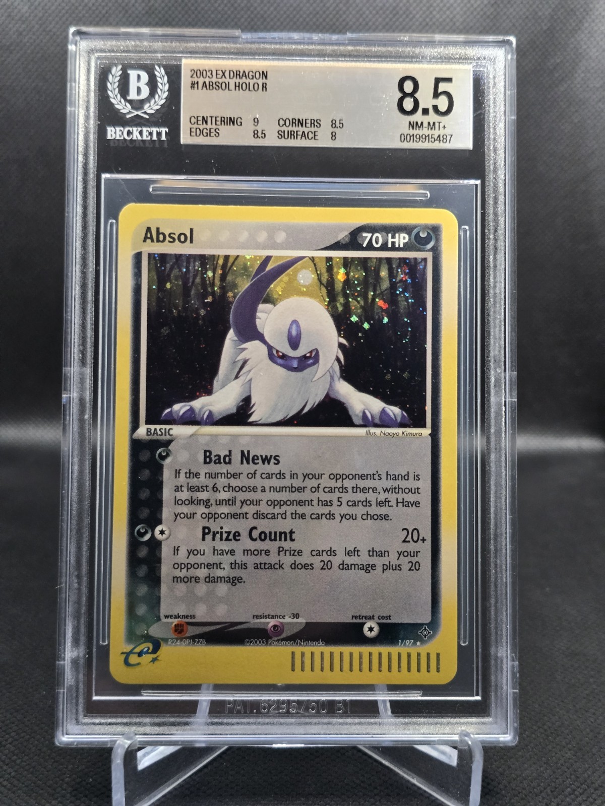 Pokemon Absol 2003 1/97 EX Dragon Holo Card BGS 8.5 NM-MT