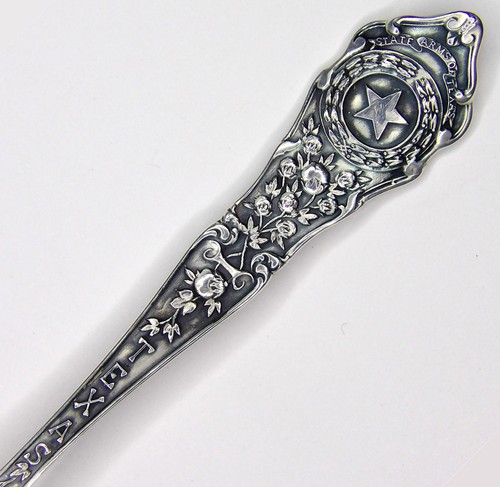 CUCCHIAINO IN COTONE DALLS TEXAS VINTAGE STERLING ~ 1937 ~ 5,15" ~ ciotola incisa - Foto 3 di 5