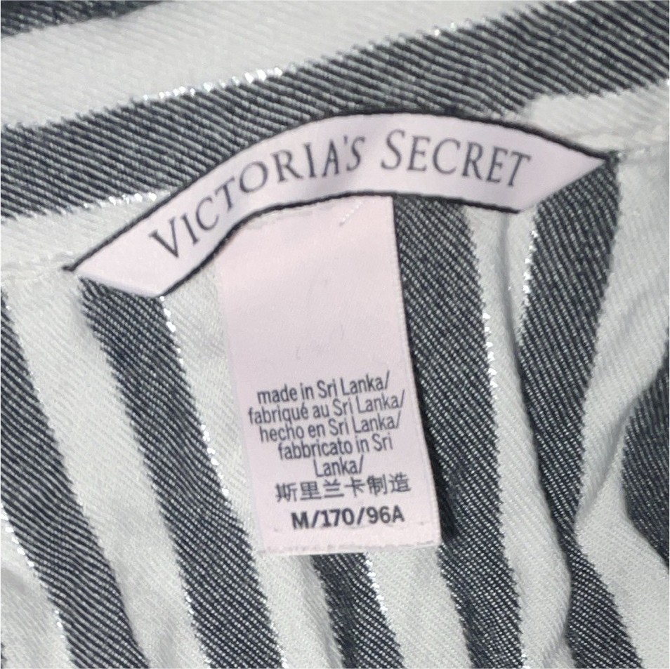 Victoria's Secret Cotton Flannel Striped Pajama Set Collared Button M