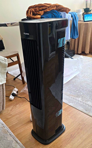 Pelonis Black Tower Fan Oscillating, Remote, 3 Speed, 12hr Timer, Wi‑Fi