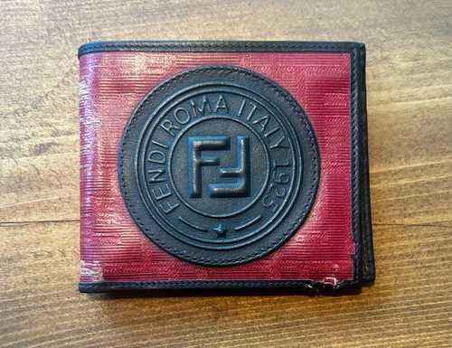 Fendi Men’s Wallet Roma 1925 FF Logo Bifold Black Red Designer Genuine