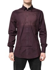 Dolce & Gabbana Burgundy Cotton GOLD Long Sleeves Men's Shirt Authentic