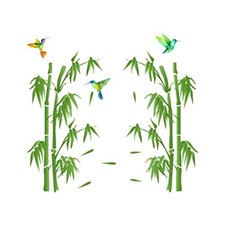 Bamboo Forest Wall Art Decal Nature Green Plant with Flying Birds Wall