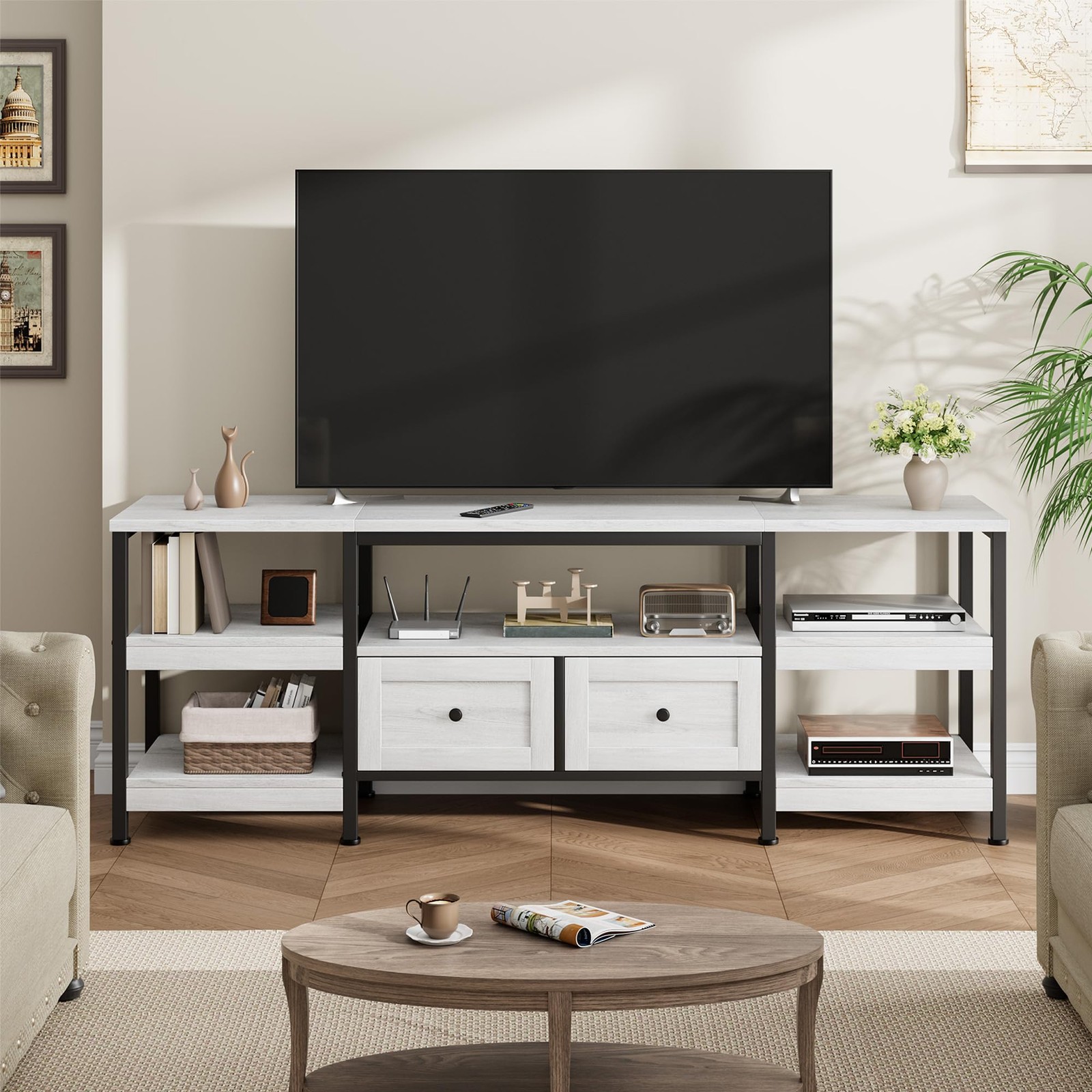 With 2 Drawers, 79" Entertainment Center For Tvs Up To 85 In