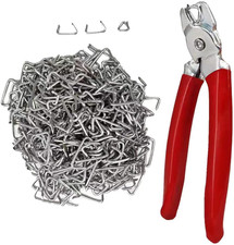 Hog Ring Pliers Angled with 300 Galvanized Hog Rings, Professional Spring-Loaded