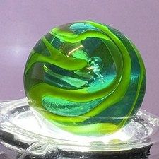 Vintage Green Glass Ribbon Handmade Marble 1"