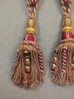 Vintage 5-Large Gold Maroon Tassel Rope Tieback Fringed Ornate Curtain Tiebacks — photo 2