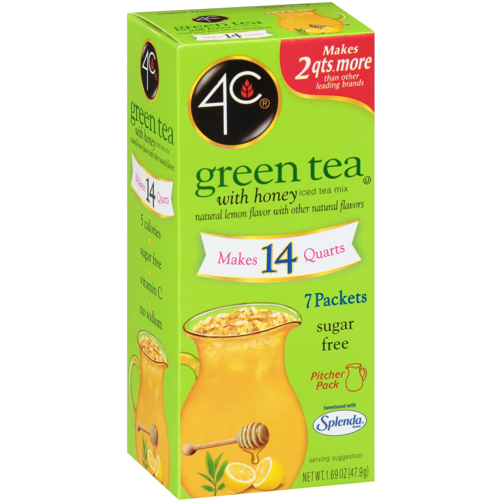 4C Totally Light Green Tea, Sugar Free Makes 14 Quarts, 1.69 Ounce