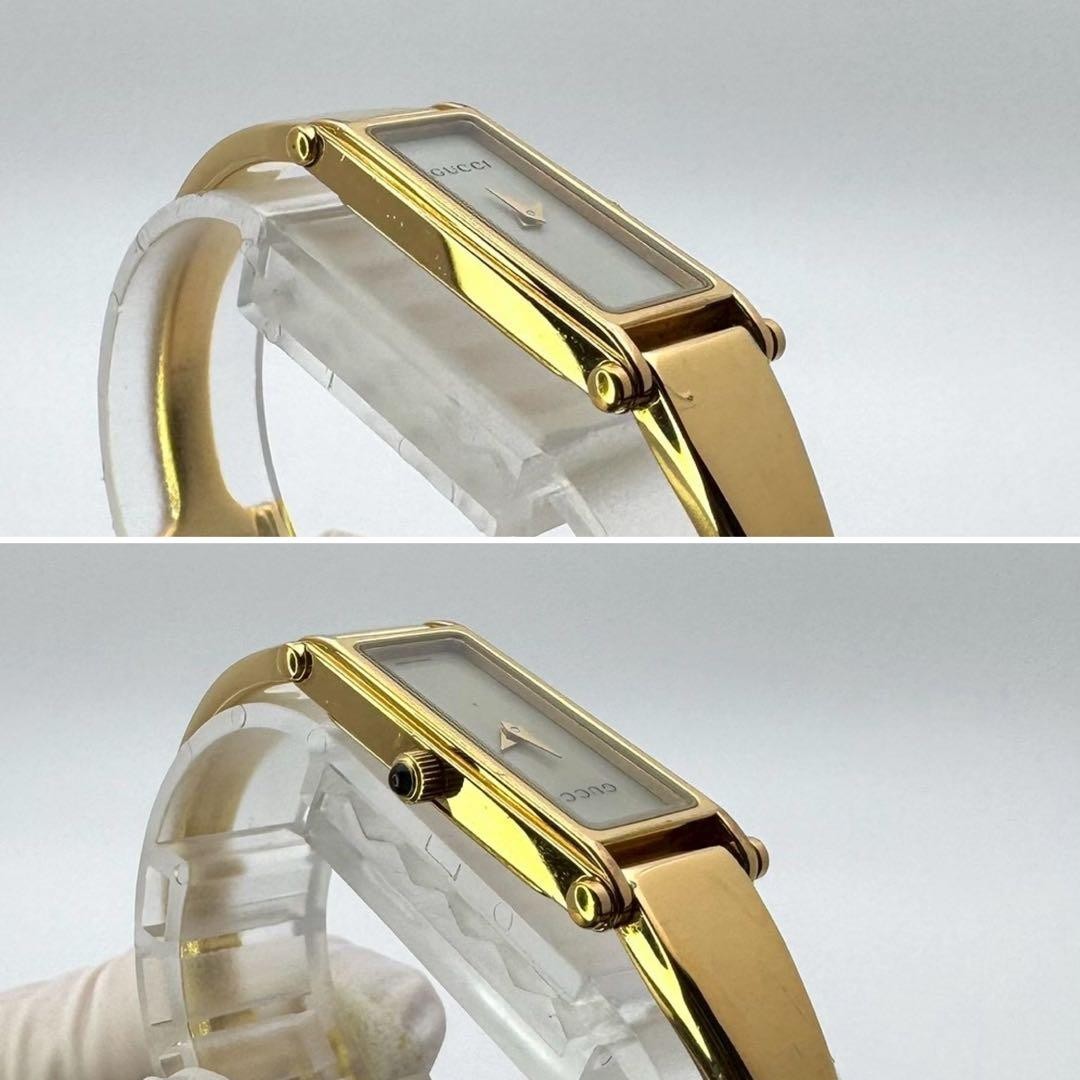 Gucci 1500L Mother of Pearl Dial Gold Bangle Watch 1P Onyx Working New Battery image 6