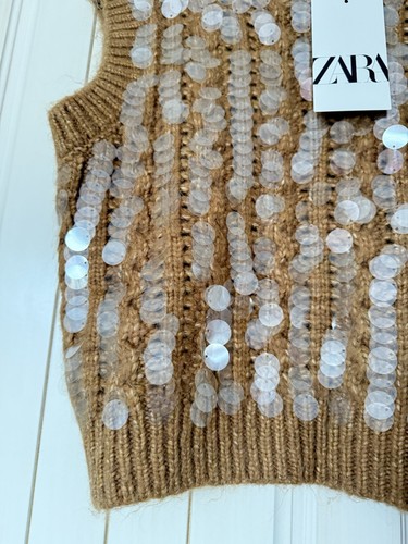 ZARA CARAMEL KNIT SEQUIN SLEEVELESS TOP SIZE S 3920/175 - Bild 4 von 5