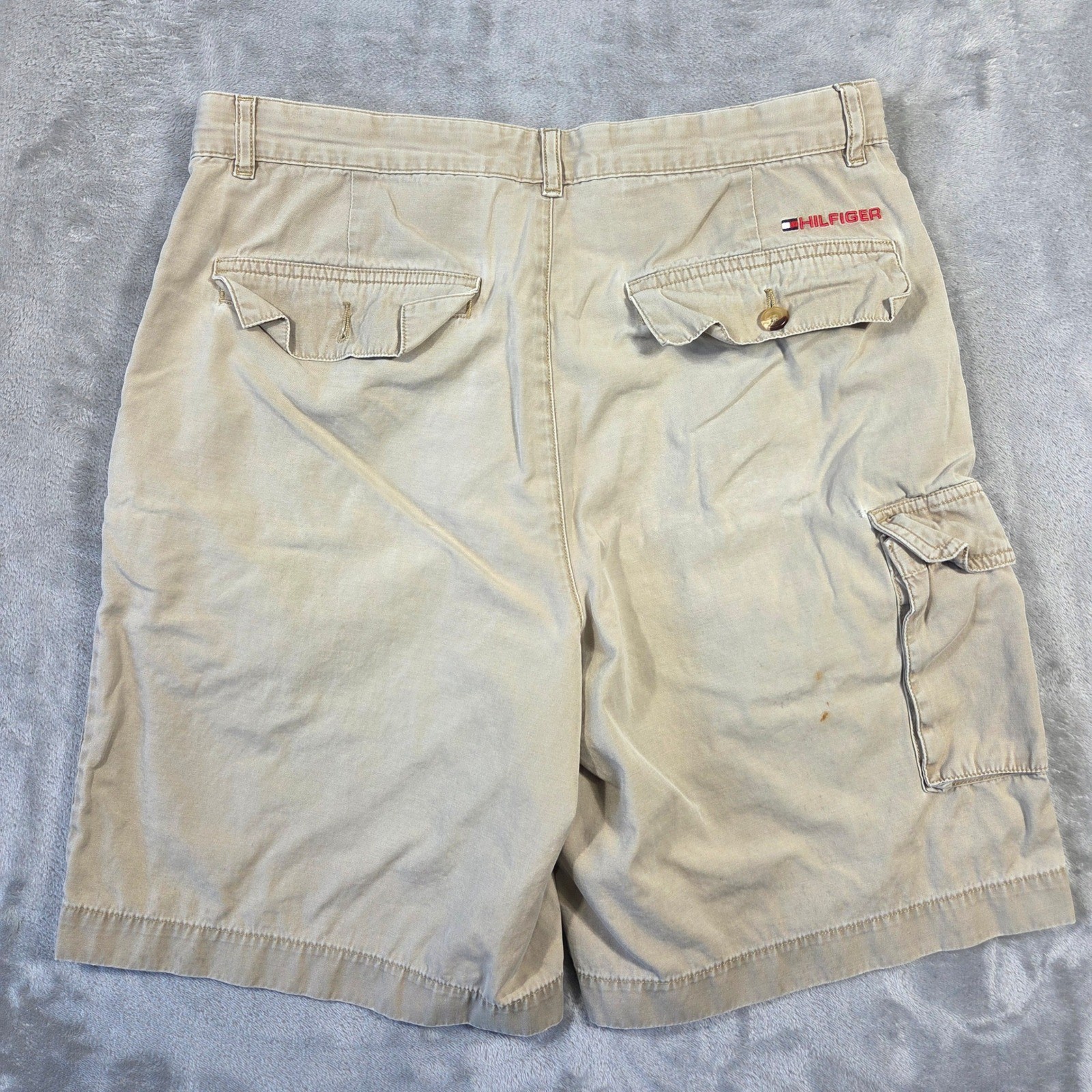 Tommy Hilfiger Mens Khaki Tan Cotton Cargo Shorts Size 33 Y2k 2000s Grunge Punk thumbnail 8