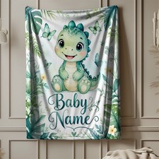 Baby Dinosaur With Custom Name Coral Fleece Blanket Dino Decor