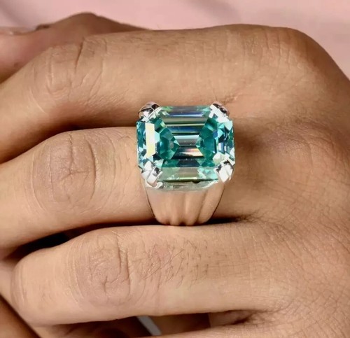 RARO 18,10 quilates corte esmeralda tratado diamante azul anillo de plata... - Imagen 4 de 7