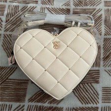 Victoria's Secret Ivory Quilted Heart Crossbody Bag Gold-Tone Hardware