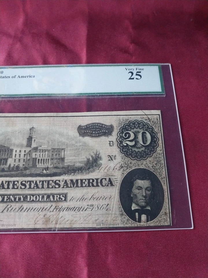 1864 20 Dollar Note Confederate States of America Richmond Currency VF25 - Image 2 of 4