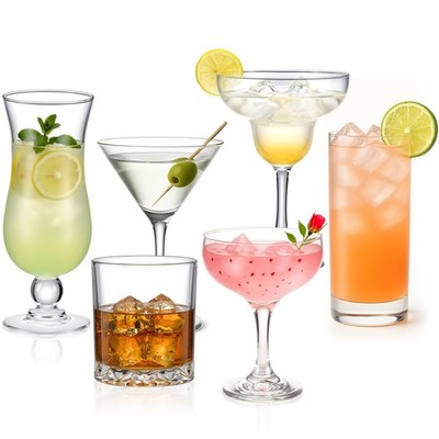 Mixed Drinkware Set of 6 Cocktail Glasses Set Mixed Drink Cocktail Martini Wh...