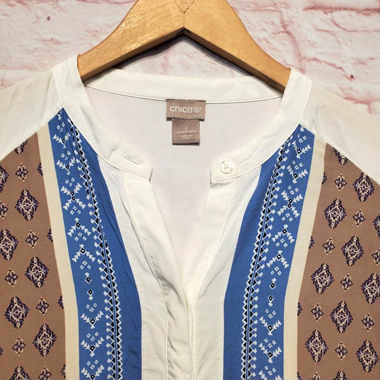 Chicos Boho Patchwork Tunic Top Large Blue Paisle… - image 5