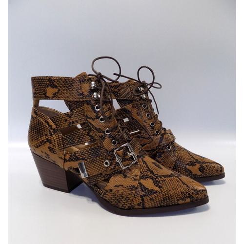 Western Shoe Boots Animal Print Size 4 to 3.5 Womens Block Heel Lace Up Pointed - Picture 5 of 14