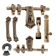 Aluminum Single & Double Door Fittings Set  Brass Antique Finish Accessories Kit