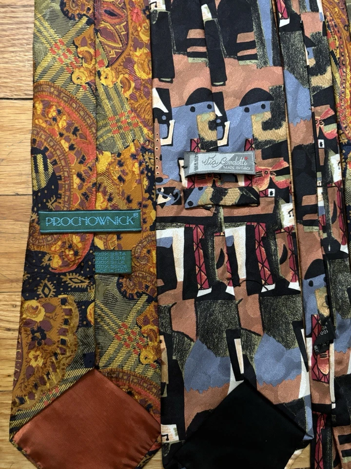 Lote de 2 corbatas de seda de diseño - Via condotti y Prochownick hechas en Italia Foto 3 de 4