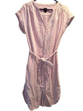 Gap Linen Cotton Shirt Dress Size S Striped Summer Beach Grannycore Tie Waist