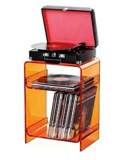Acrylic Record Player Table with Storage Shelf, Clear Side Table Nightstand...