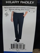 Hilary Radley Women's L Navy Pull-On Pants Tummy Control Panel Mid Rise 29" Inse