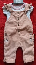 Baby Girls Cat Themed Dungarees And Vest Size 3-6 Months Brand M&Co B18