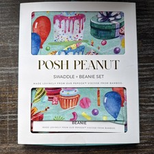 Posh Peanut Incredibly SOFT Bamboo infant swaddle and beanie set NEW Vibrant