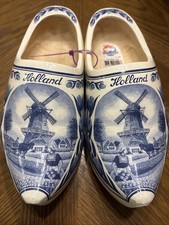 Holland Handmade Traditional Wooden Dutch Clogs Decorative Blue white 9cm 30