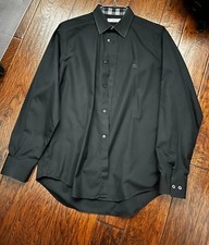 Burberry London Men's Black Long Sleeve Dress Shirt, Nova Check Collar