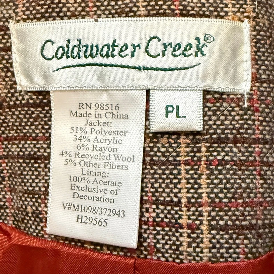 Coldwater Creek Women's Brown Plaid Tweed Lace Detail Ruffle Cuff Jacket - Image 4 of 4
