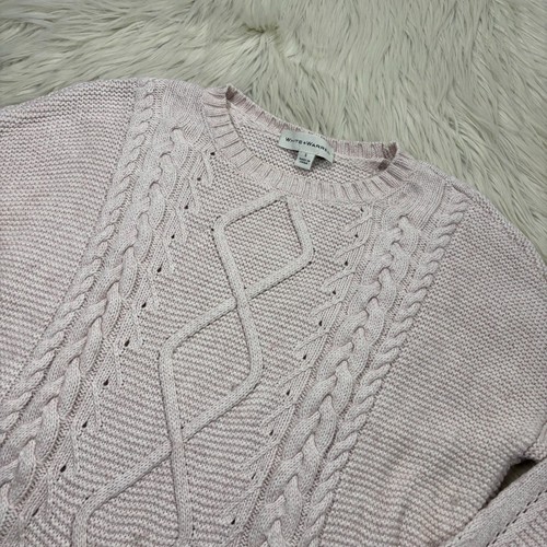 White + Warren Women's S Pale Pink Cable Knit Sweater 100% Cotton Preppy - Picture 3 of 6
