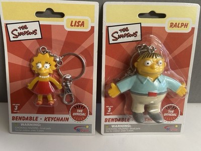 (2) Vintage NJ Croce 2003 The Simpsons Bendable Keychains...LISA AND RALPH (NEW)