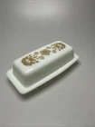 Vintage Pyrex Milk Glass Covered Butter Dish White And Gold Butterfly Flower