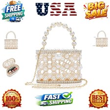 Sparkly Rhinestone Clutch Evening Bag with Pearl Handle for Wedding Crystal...