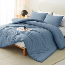 CozyLux Oversized King Comforter Set Grayish Blue 3 Piece 120x98 Breathable