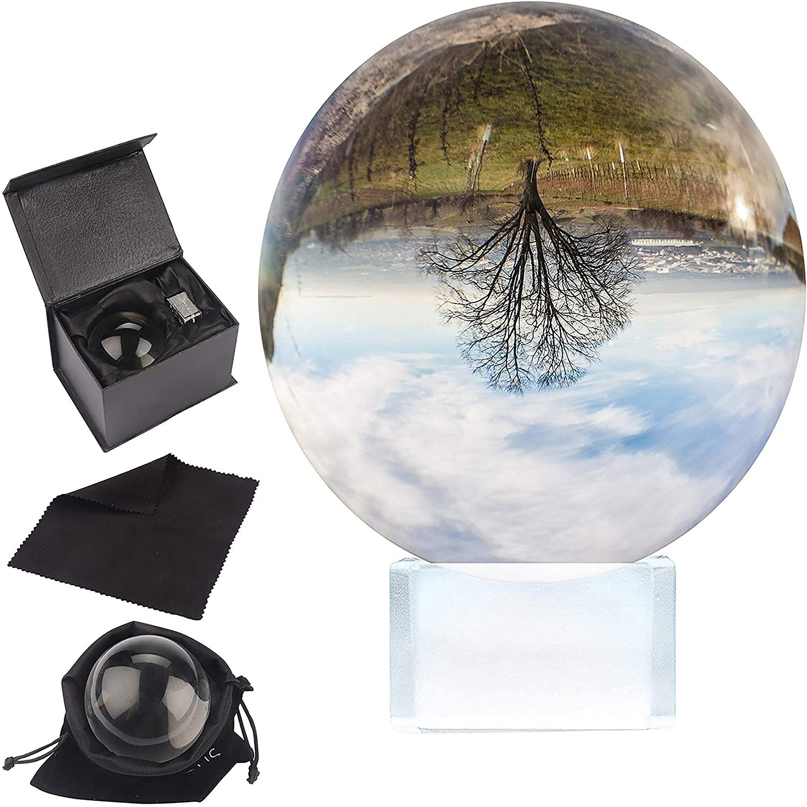 Boule de cristal K9 80 mm et boule cristal photographie 8 cm avec son support de précision