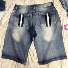 Black Lacquer Blue Denim Shorts Hip Hop Skater y2k Baggy Wide Leg Mens Size 32