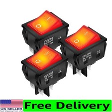 Red Lighted DPST Rocker Switch 30A 250V - Heavy Duty 4 Pin Toggle Switch 3-Pack