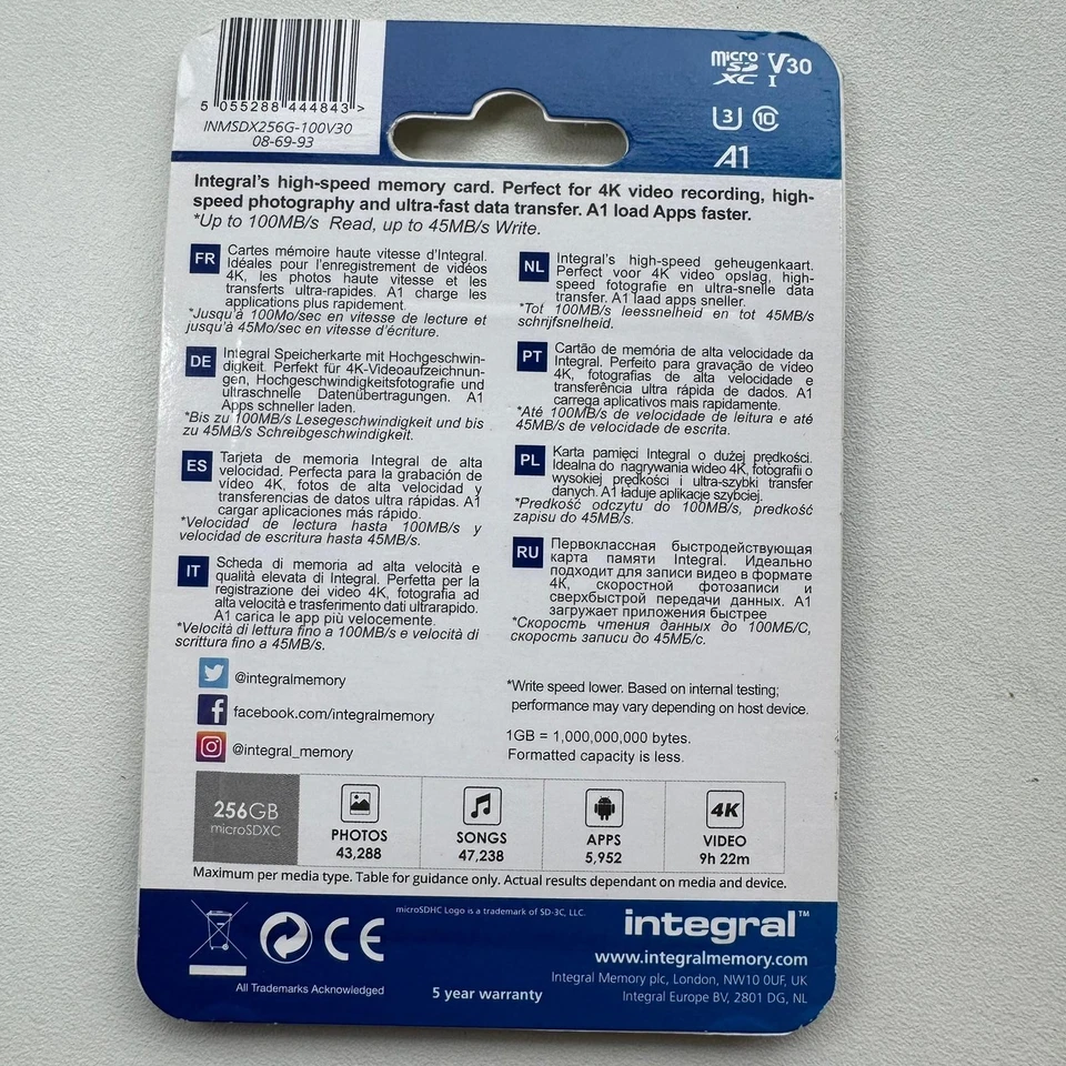 Integral 256B microSDXC Memory Card Premium High Speed 4K Video U3 Class 10 A1 - Image 2 of 4