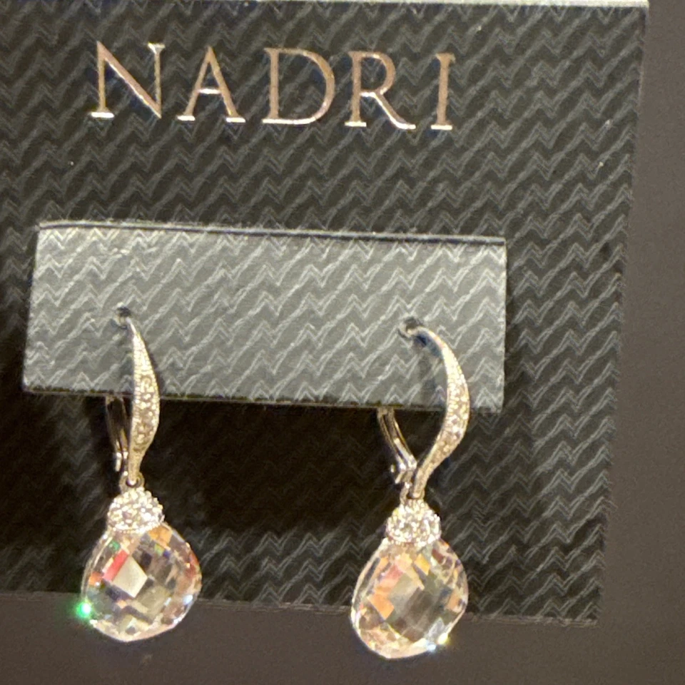 Nadri  Clear Crystal CZ  Rhodium Plated Silver Earrings Vintage Look - Image 2 of 4