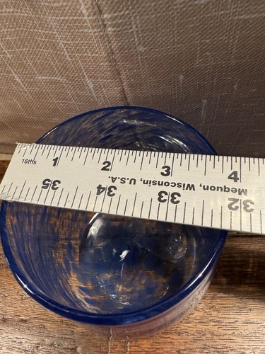 Vaso/ciotola vintage Garcia vetro arte vortice blu cobalto 3,5" firmato '99 forma rotonda - Foto 8 di 9