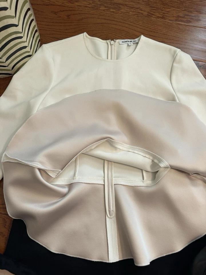 Top Elizabeth and James Ruthe Manga Campana Buceo Peplum Talla 6 Blanco Crema Foto 4 de 4