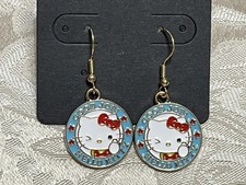 Sanrio Hello Kitty Good Job Charm Gold Drop Dangle Adorable Fun Earrings