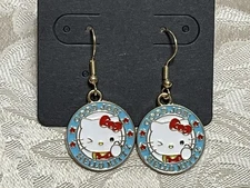 Sanrio Hello Kitty Good Job Charm Gold Drop Dangle Adorable Fun Earrings