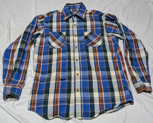 Vintage Big Mac Flannel Men's L Blue White Plaid JC Penney Shirt 80s MADE IN USA - Picture 1 of 16